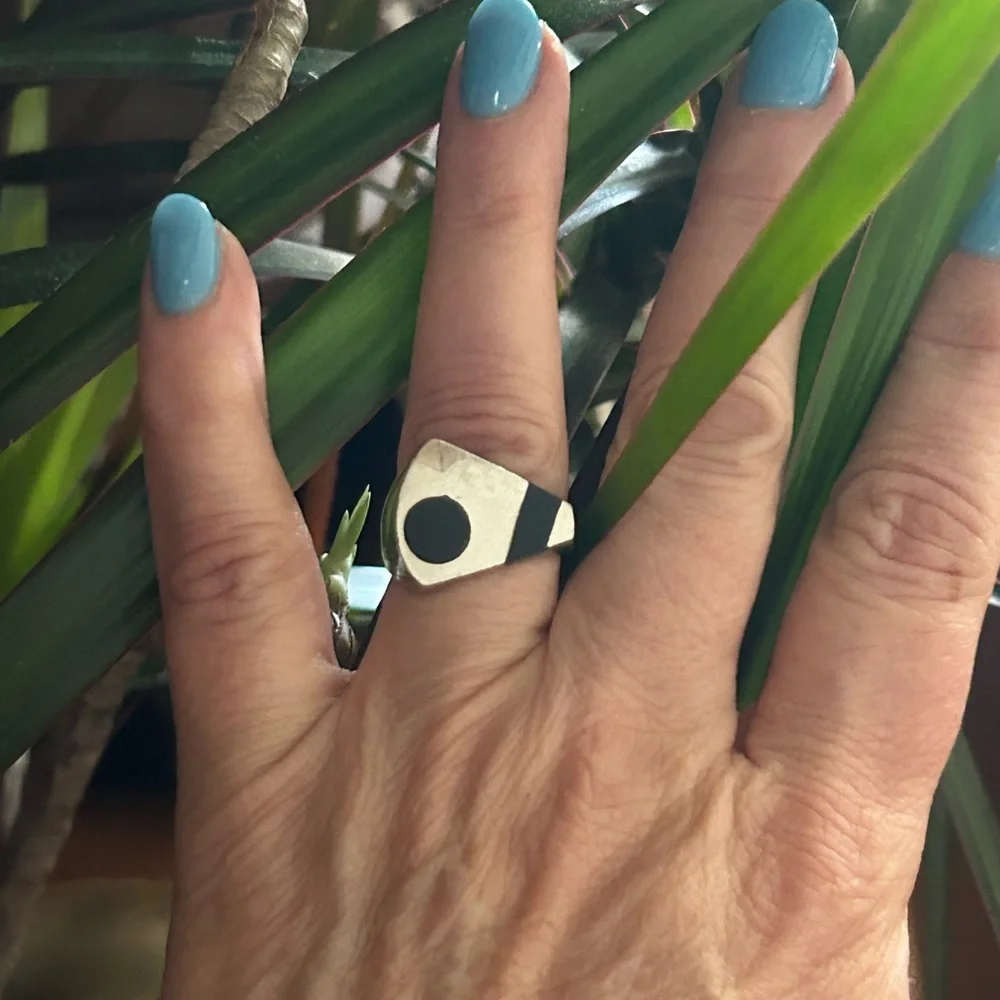 Vintage Modernist Black Onyx Inlay 925 Ring